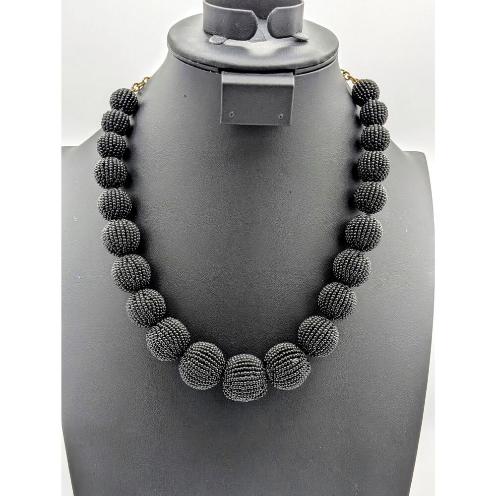 J. Crew Black Graduated Seed Bead Ball 18"-22" Necklace